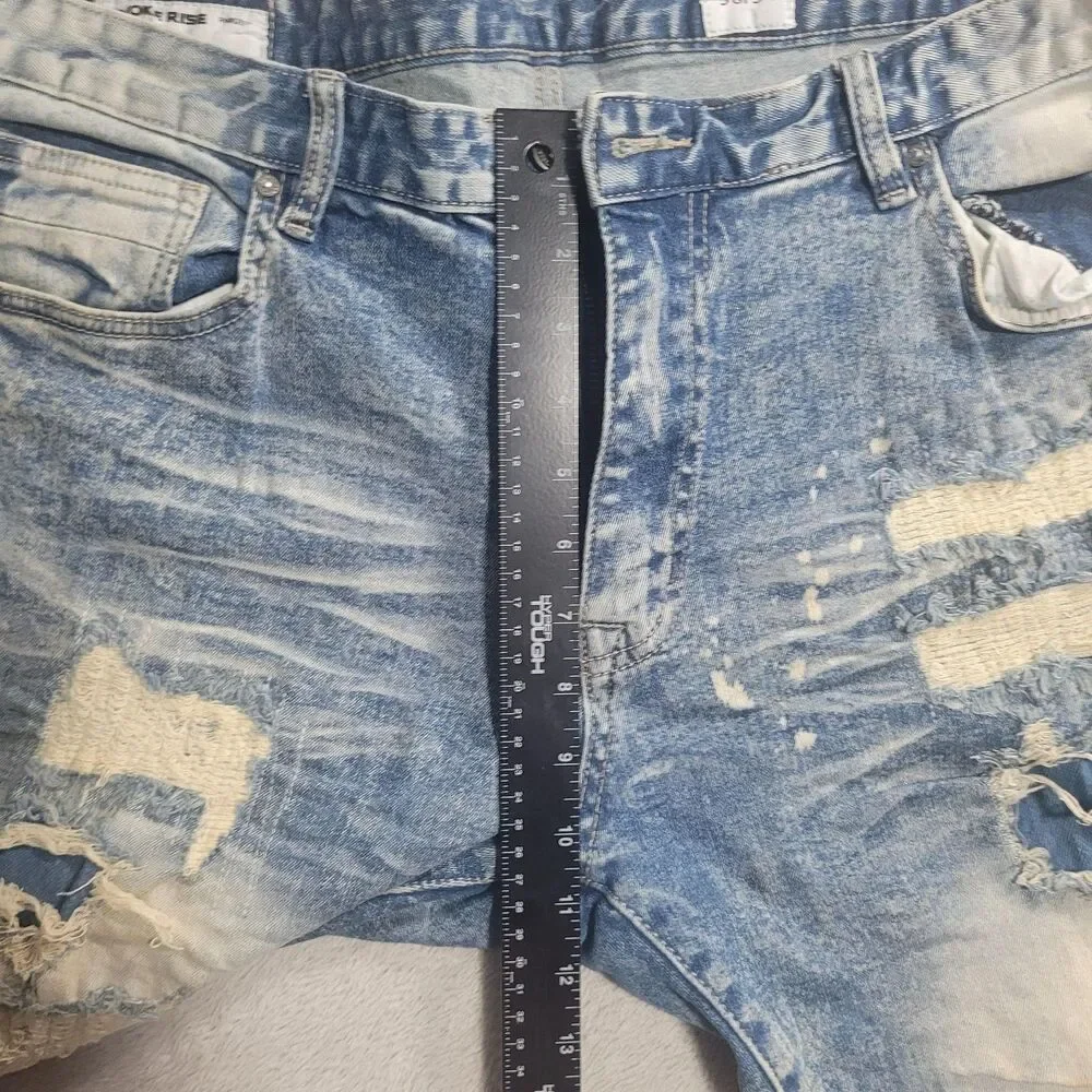 Smoke Rise Jeans Mens 38x34 Blue Light Wash Distressed Ripped Tapered Denim